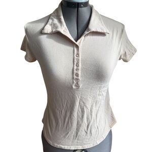 Levi’s OLS Tan Khaki Polo Top Y2K Minimal Baby Tee Fitted Short Sleeve Neutral